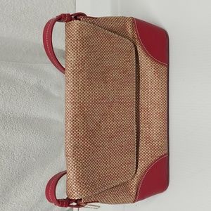 Kenneth Cole Reaction Red Tan Checkered Straw Purse Handbag Bag Shoulder